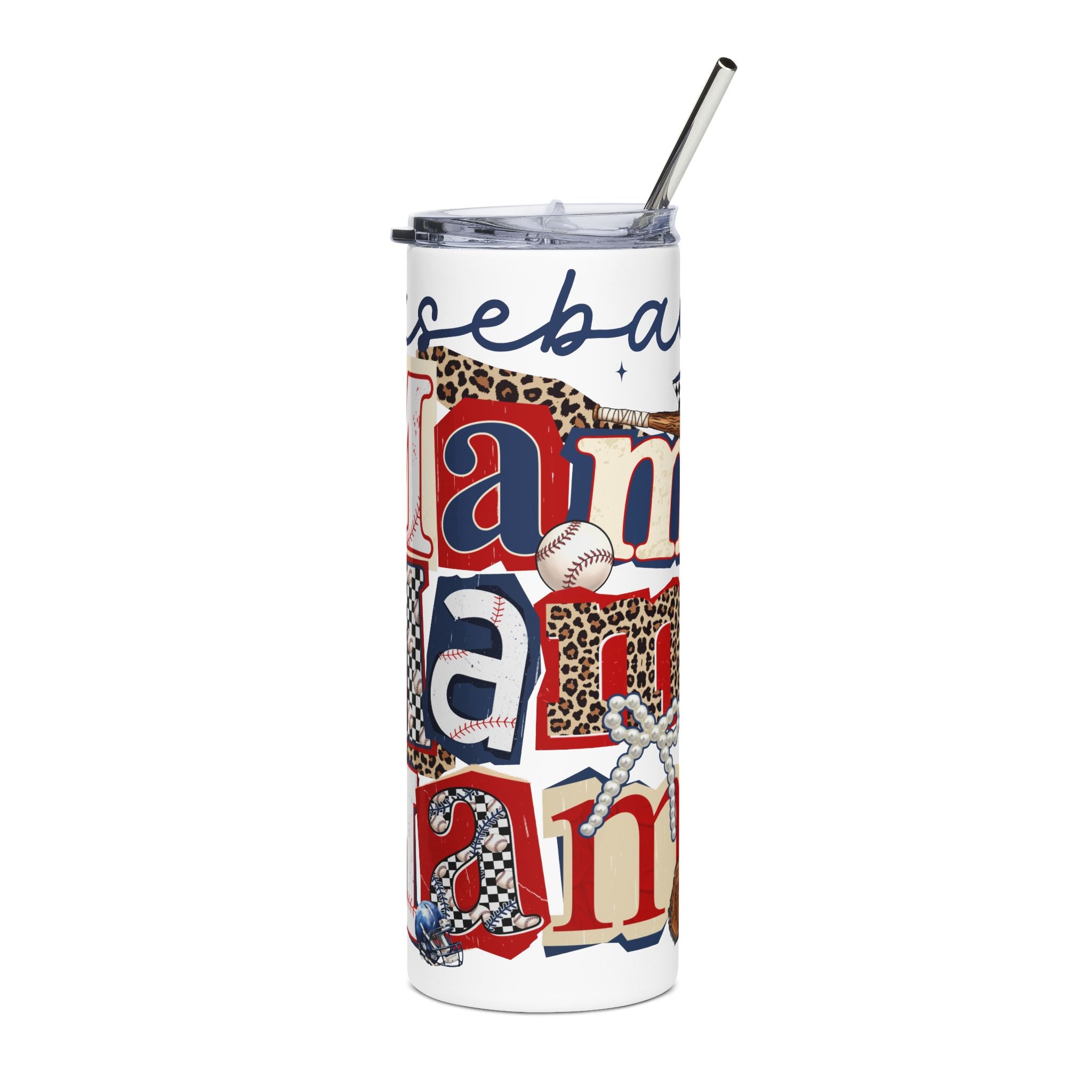 Baseball Mom 20oz Stainless Steel Tumbler – Patriotic Leopard Print