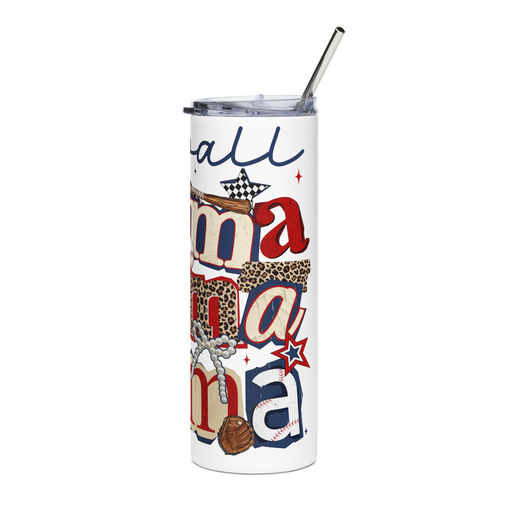 Baseball Mom 20oz Stainless Steel Tumbler – Patriotic Leopard Print