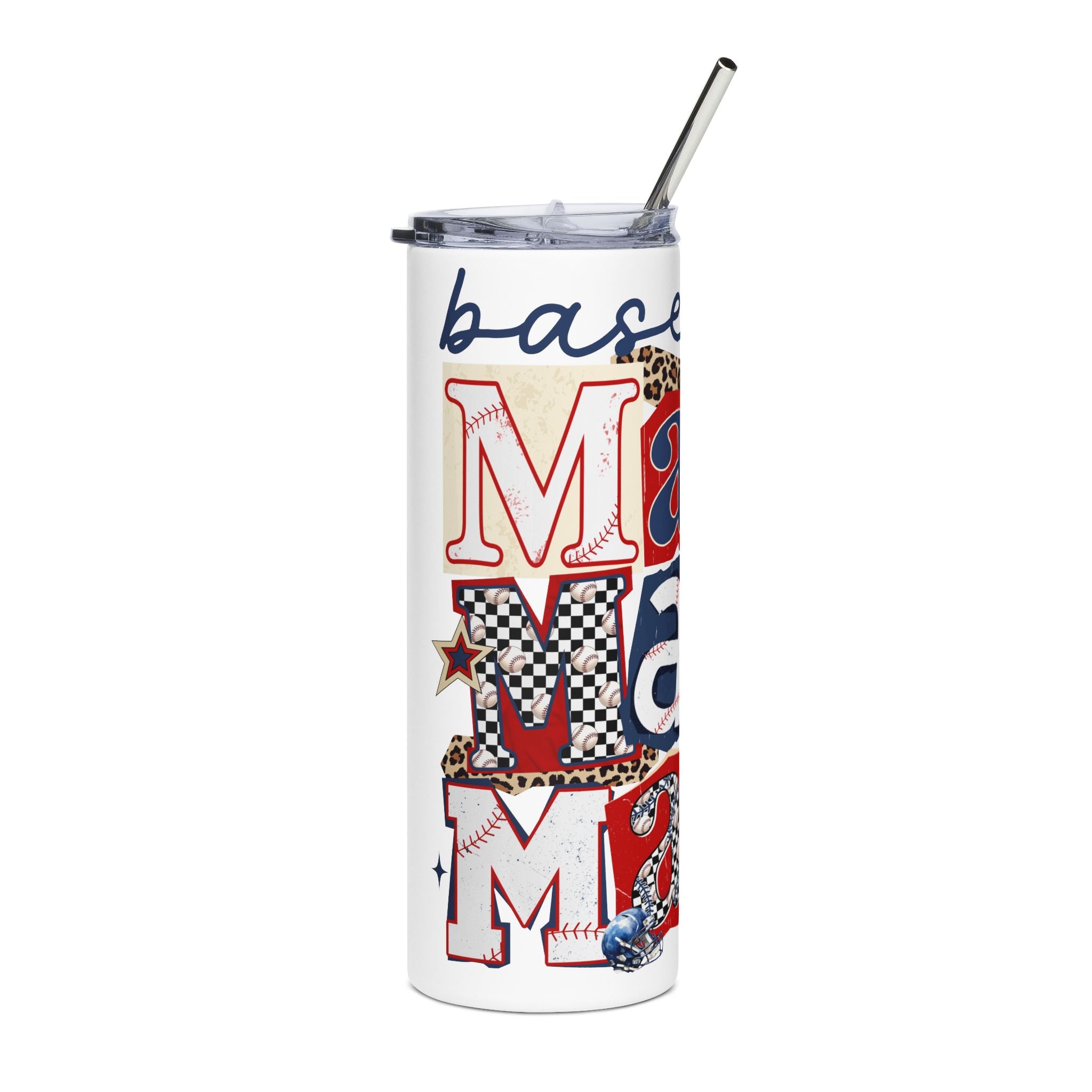 Baseball Mom 20oz Stainless Steel Tumbler – Patriotic Leopard Print