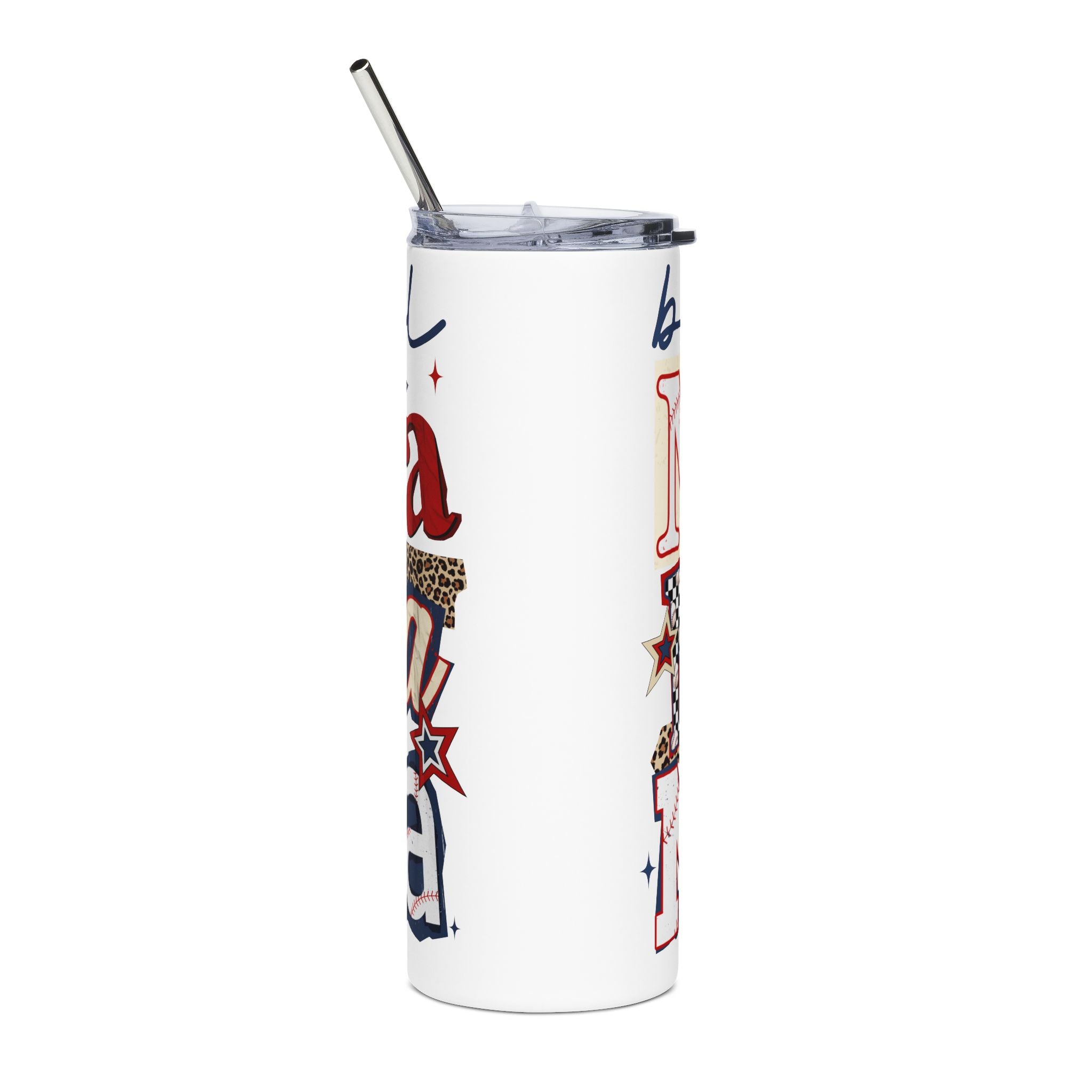Baseball Mom 20oz Stainless Steel Tumbler – Patriotic Leopard Print