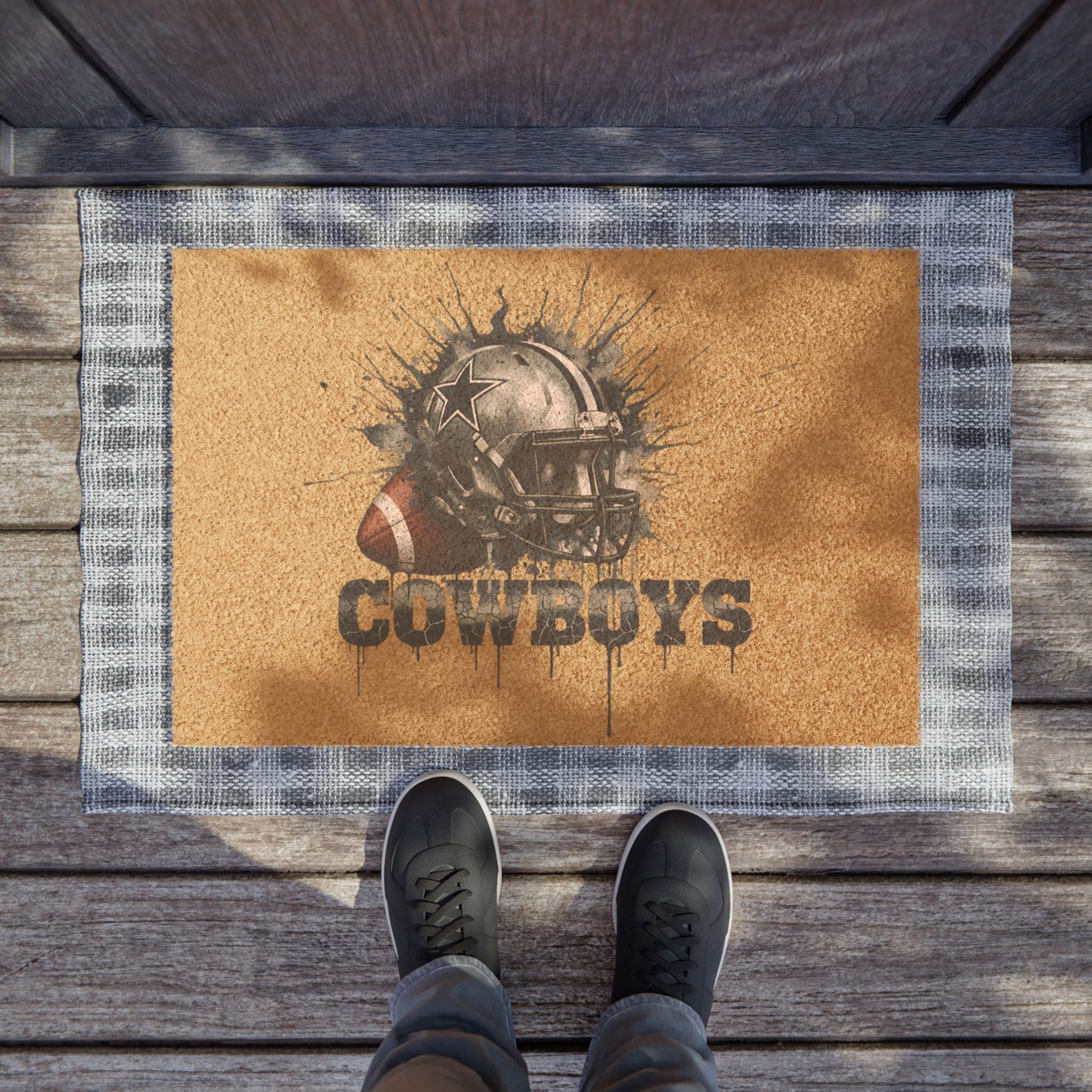 Cowboys Football Doormat — Outdoor Team Welcome Mat with Helmet Design